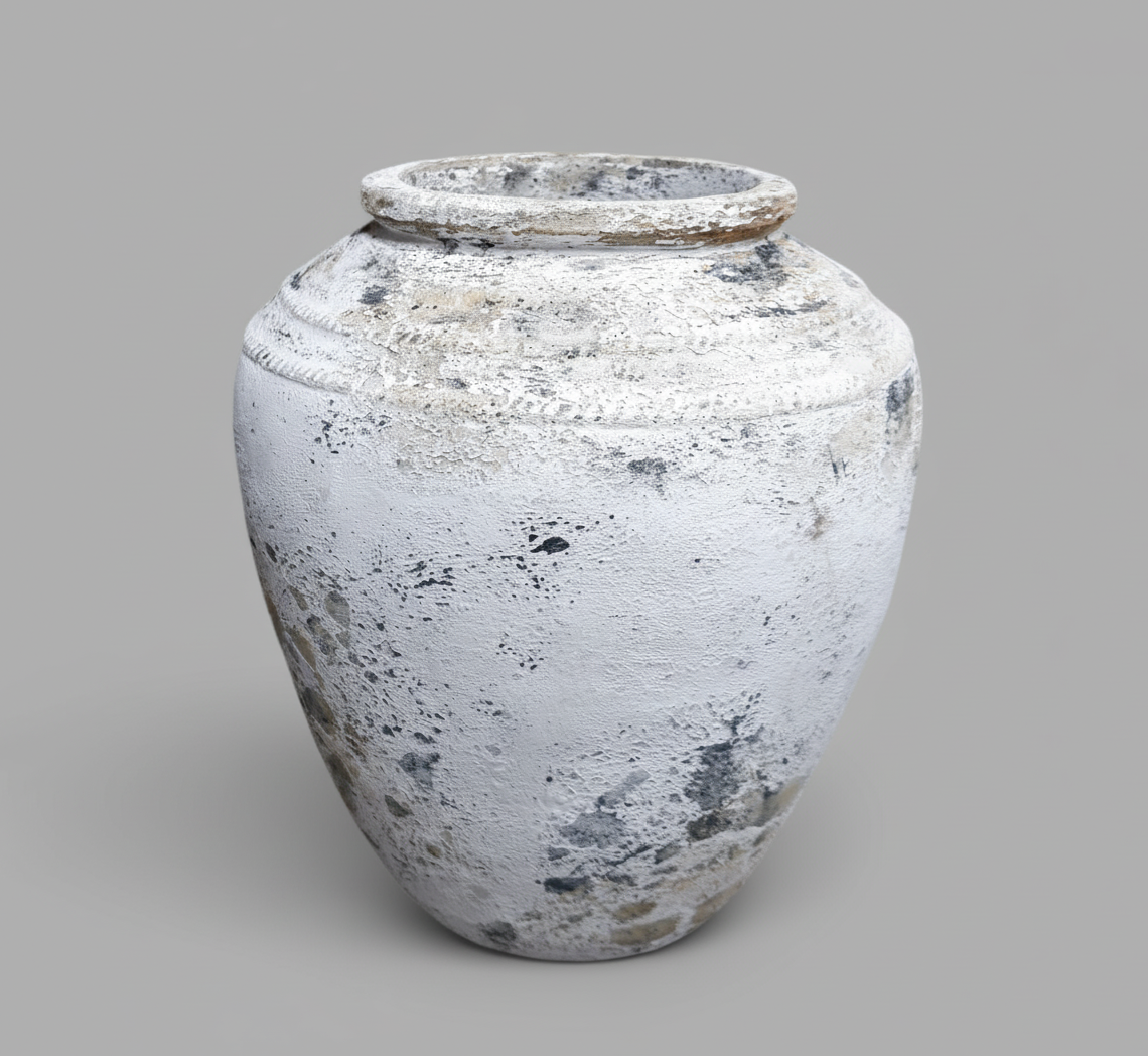 White textured vase on a gray background