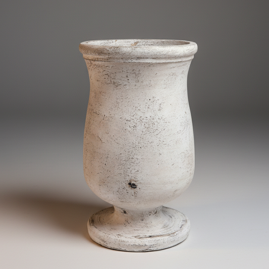 White terracotta urn on a gray background