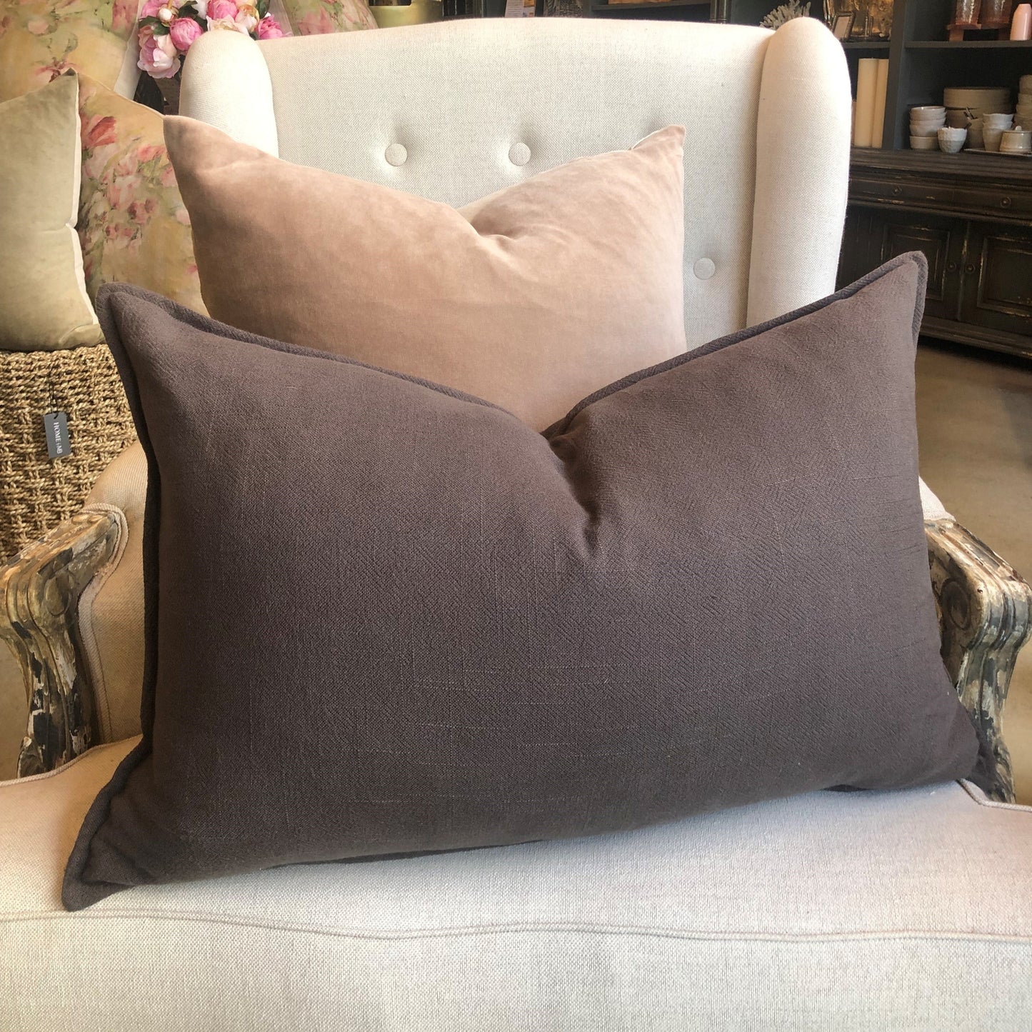 The plush feather filled Oban Herringbone Woven Stonewashed French Linen Lumbar Cushion showcases a classic herringbone pattern woven from French Linen which has been stonewashed to achieve a soft luxurious feel.