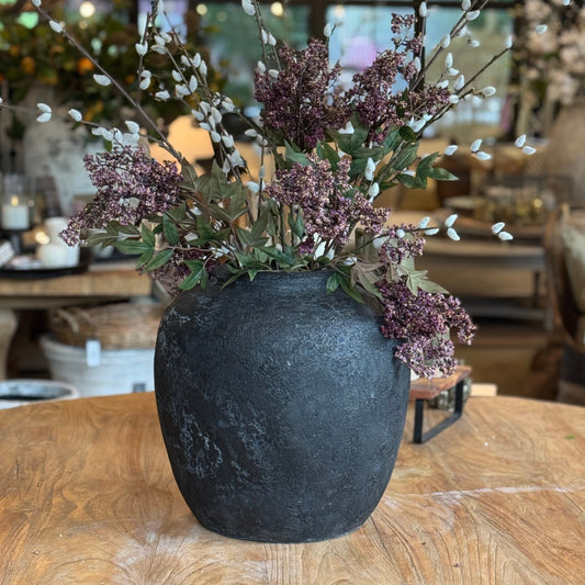 Fiorella Dark Grey Distressed Terracotta Vase
