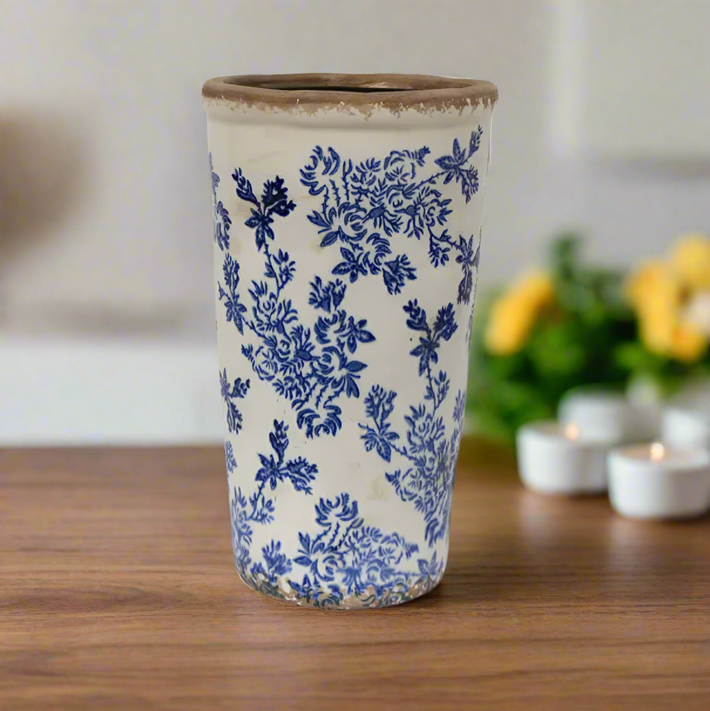 Blue Botanical Print Vase