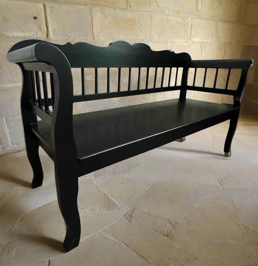 Bruges Handcarved Black Teak Bench