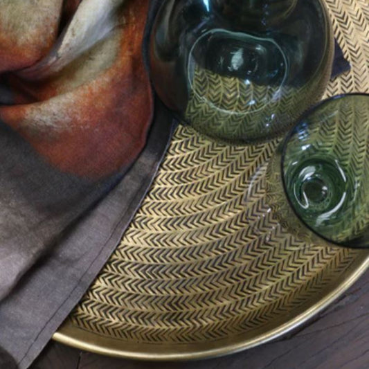 Ravello Antique Brass Finish Etched Tray - Large