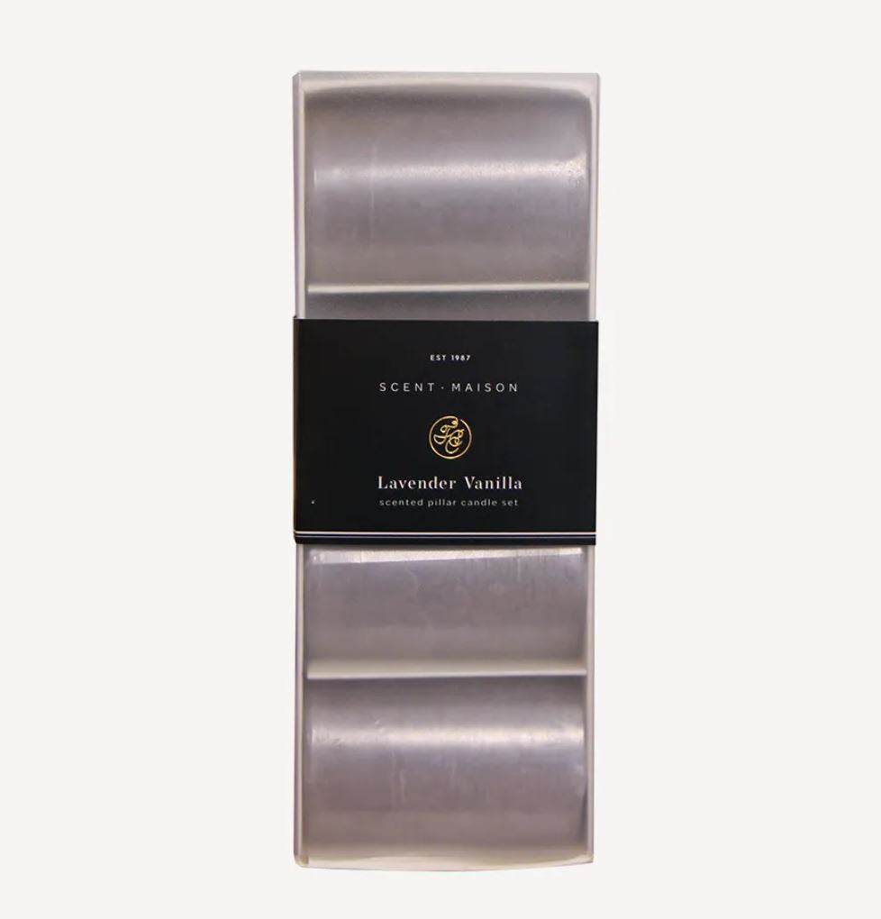 Maison Pillar Candle Lavender Vanilla Pear 2" x 3" - Set of 4
