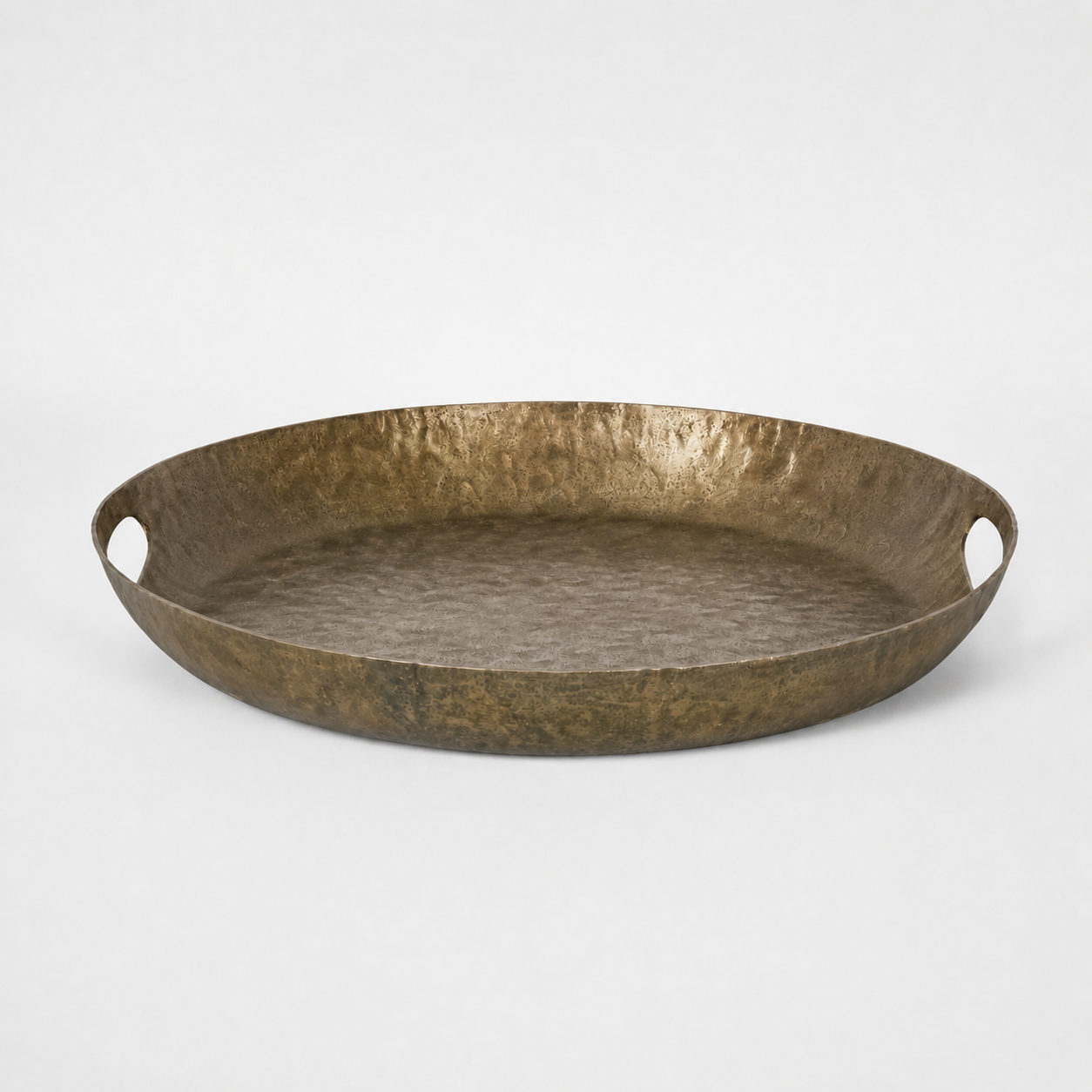 Lucca Round Hammered Bronze Tray With Handles - Small