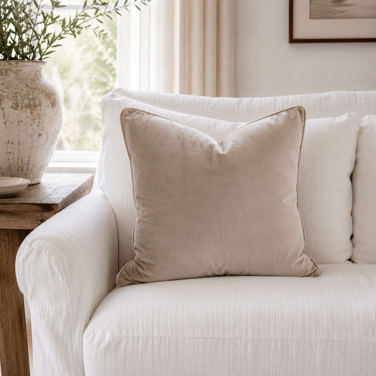 Nude Velvet Cushion 55cm x 55cm