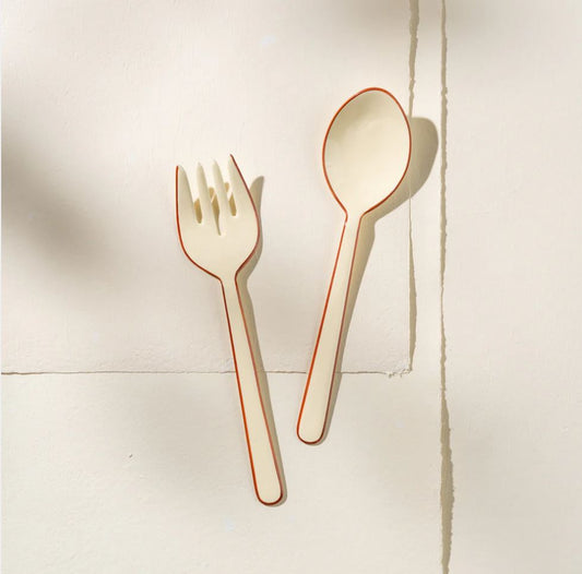 Alder Enamel Salad Servers - Cream