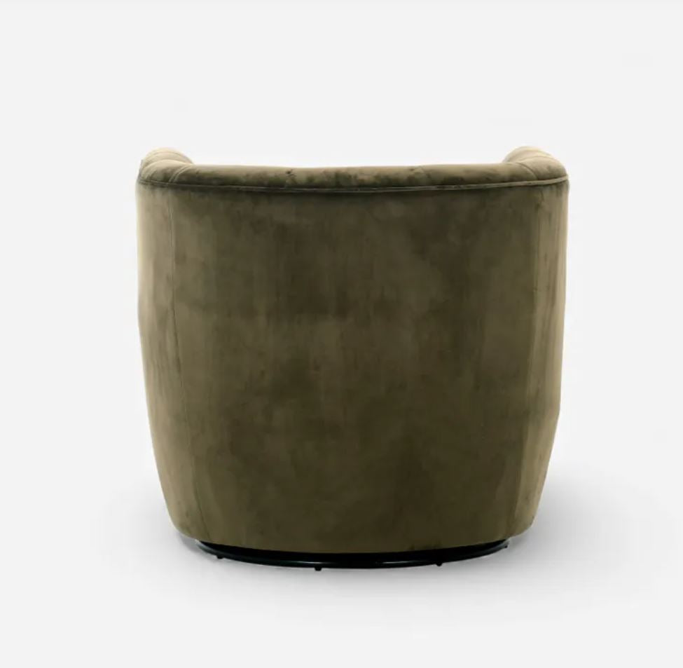 Ellis Velvet Swivel Armchair - Olive In Stock & Ready To Ship