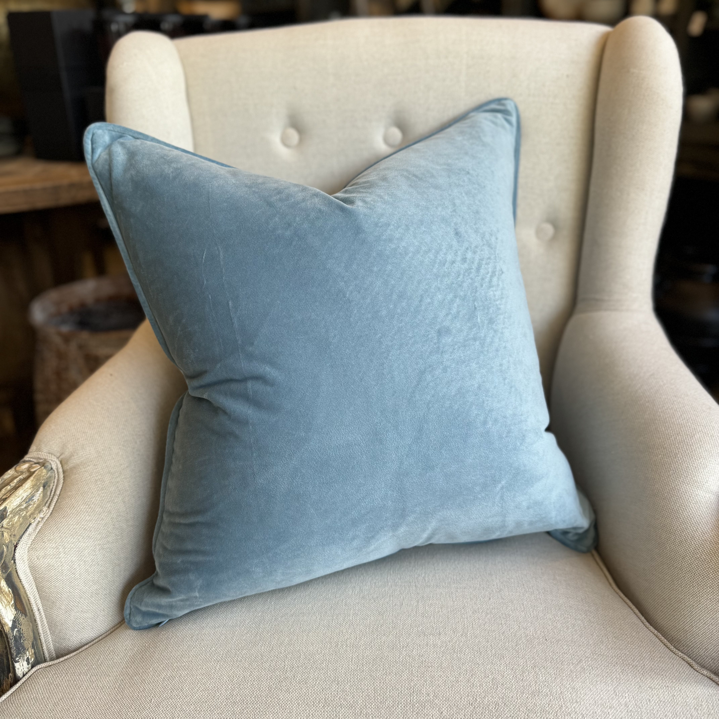 Experience the luxurious softness of our Blue Velvet Cushion. Elevate any space with style and opulence, featuring a hidden zipper for easy use. Filled with feather inserts for ultimate comfort and conveniently machine washable on a delicate cycle. Its stunning colour is perfect for layering with other cushions on a sofa or in the bedroom.