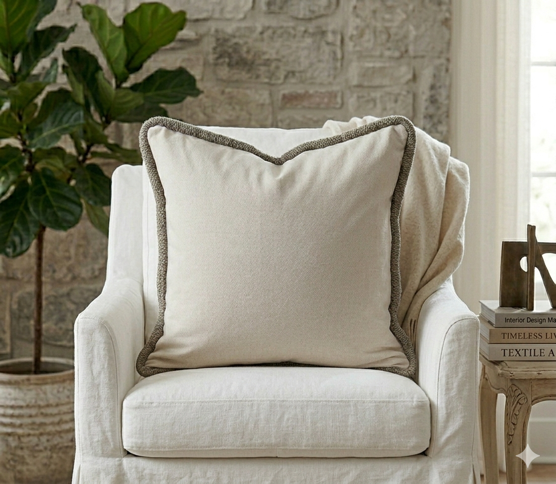 Mohair Cushion with Textured Trim - 60cm x 60cm