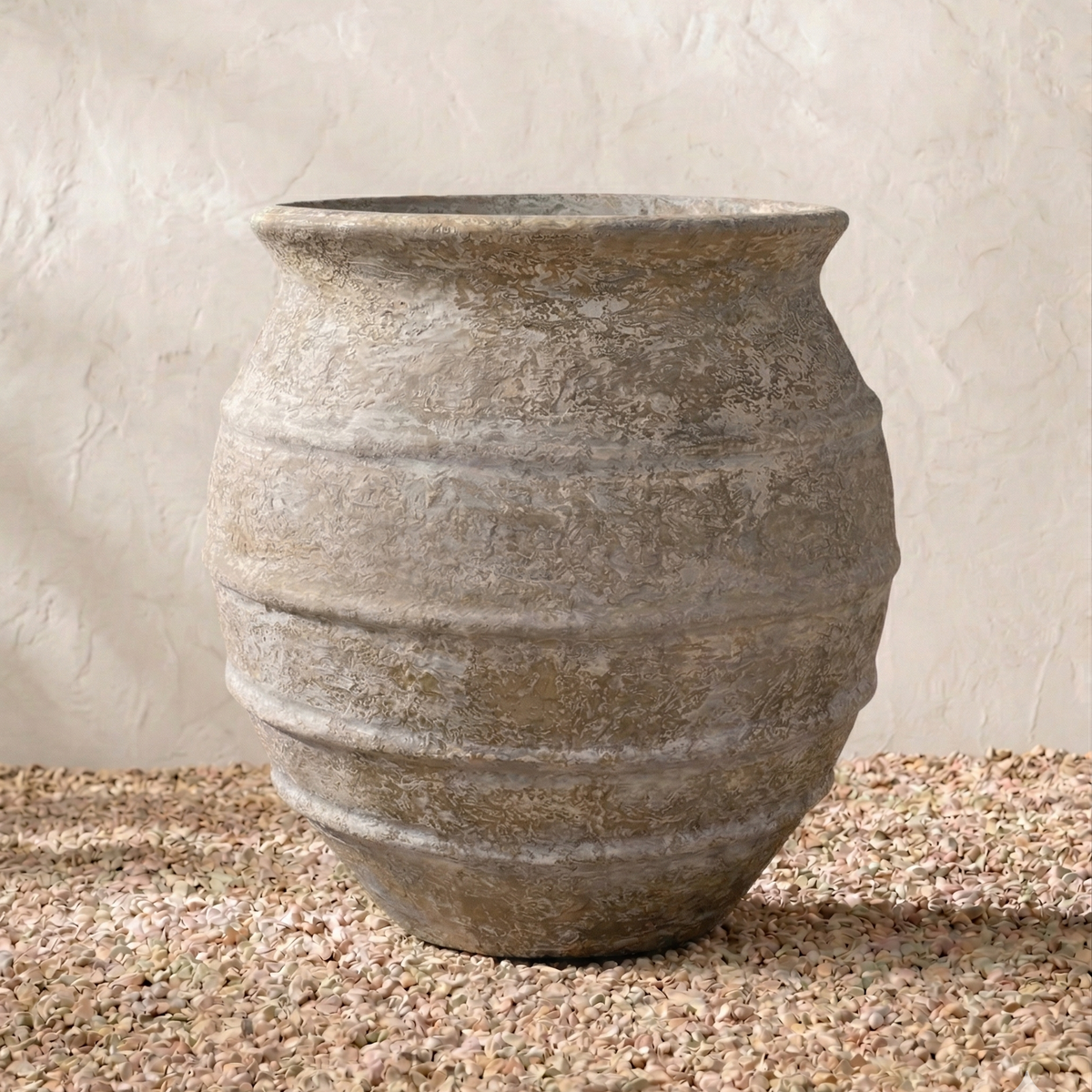 Nico Distressed Pot - Off White & Taupe