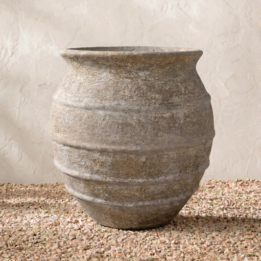 Nico Distressed Pot - Off White & Taupe
