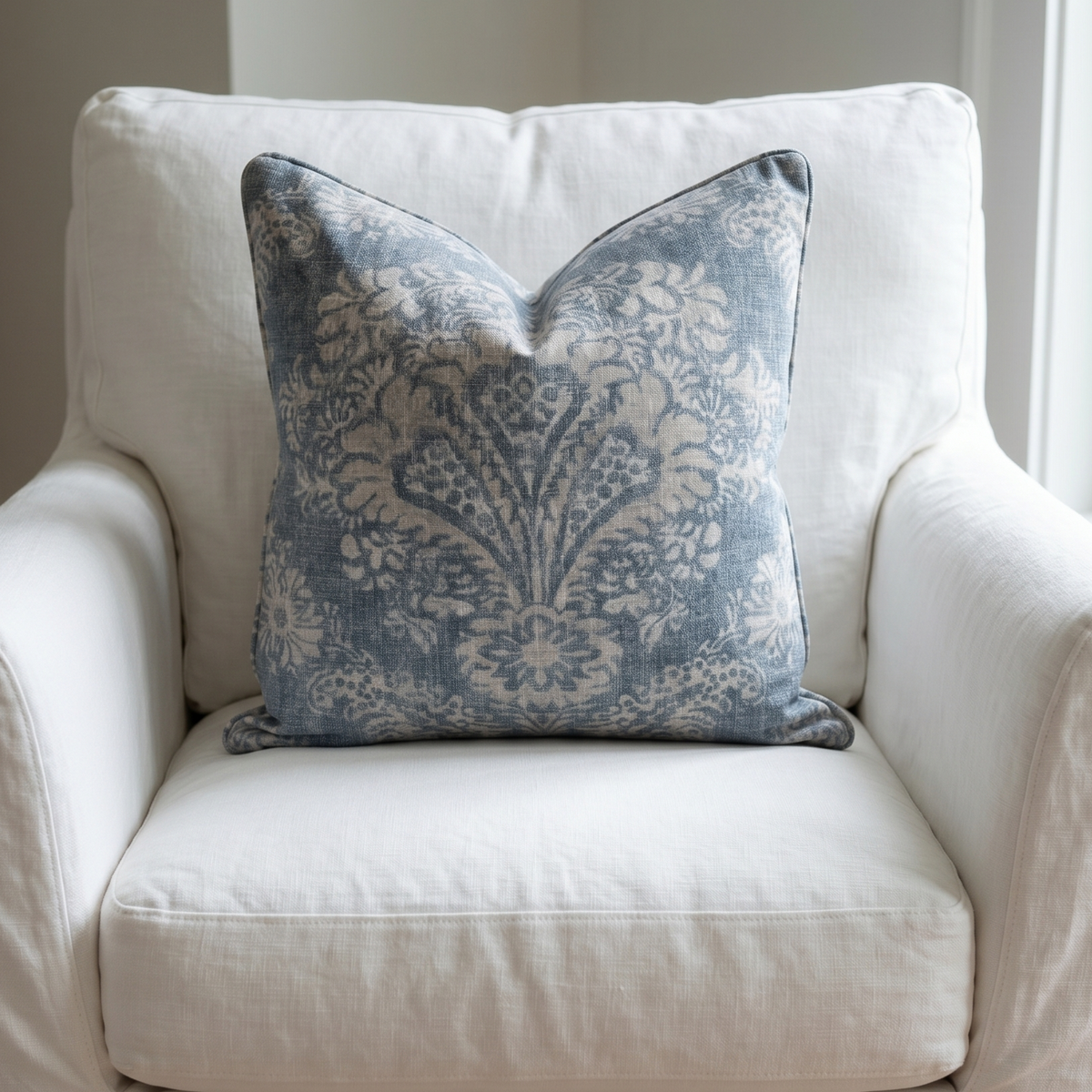 Decorative pillow on a white armchair