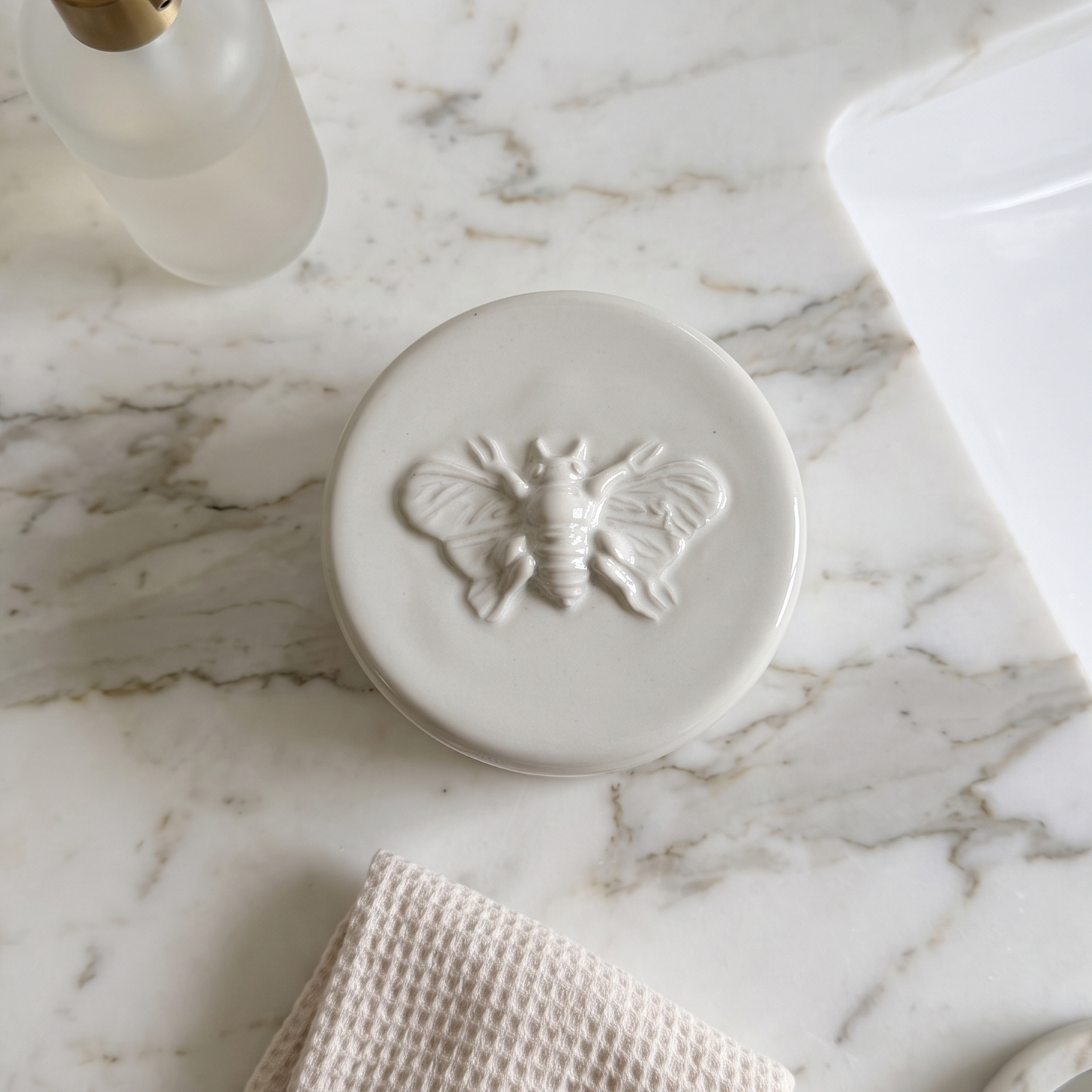 Hand Crafted Glazed Ceramic Bee Blessing Jar With Lid - Large