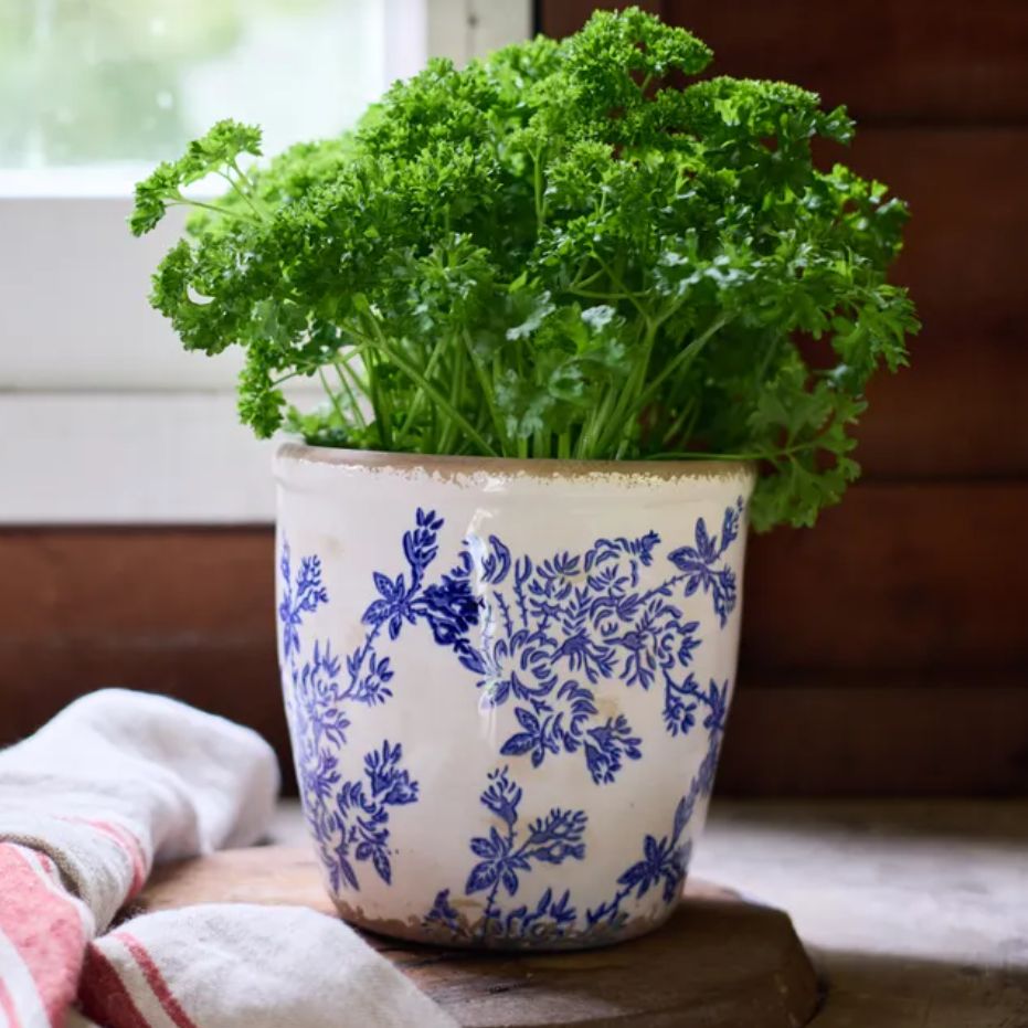 Infuse your kitchen, dining or alfresco table with a touch of pastoral charm using these stunning Blue Botanical Print Herb Pots. Hand-stamped with a beautiful botanical pattern on stoneware, this versatile piece adds a gorgeous touch to any indoor or outdoor space.
Dimensions:
Small: 14cmL x 14cmW x 13cmH
Large: 16cmL x 16cmW x 15.5cmH