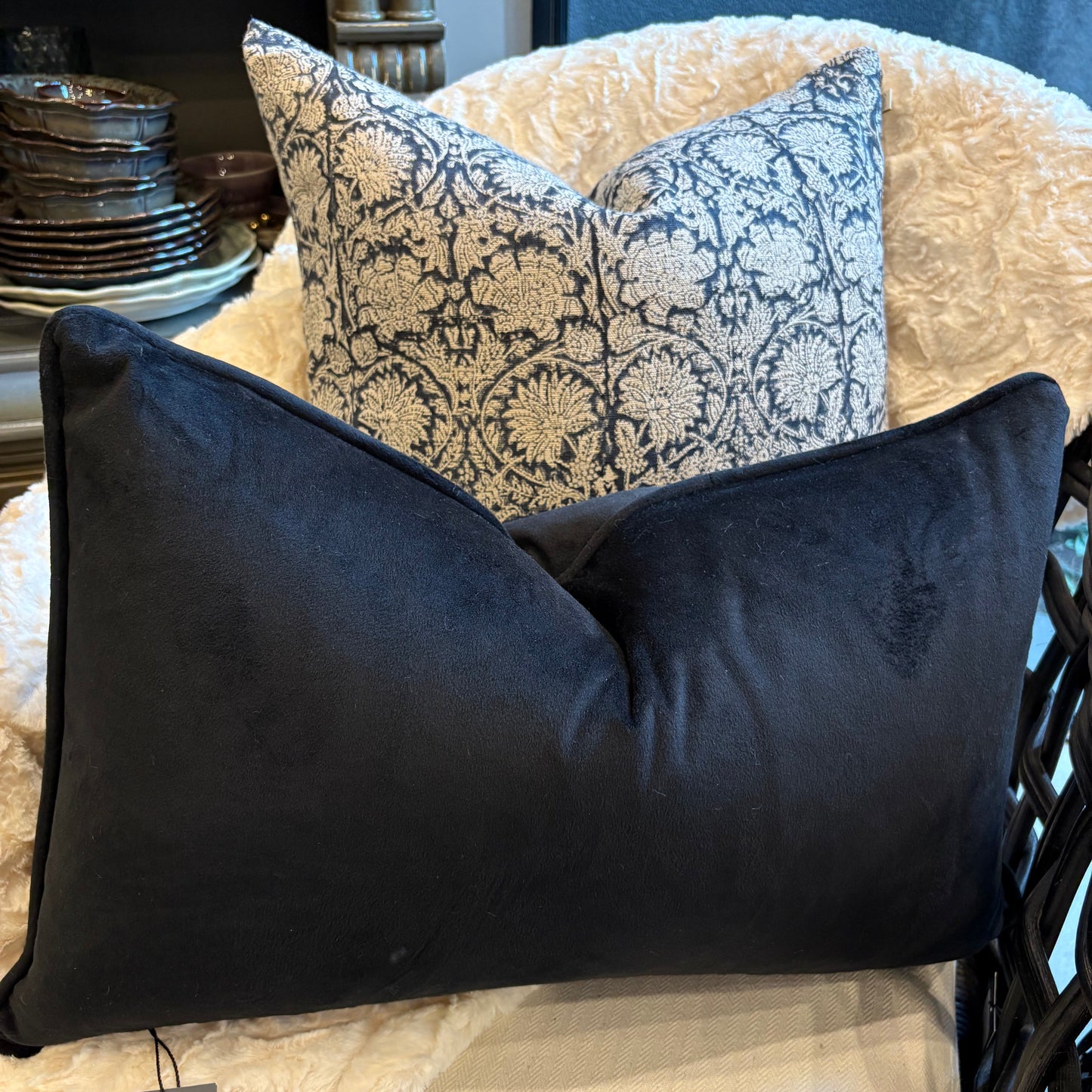 Black Velvet Lumbar Cushion 35cm x 55cm