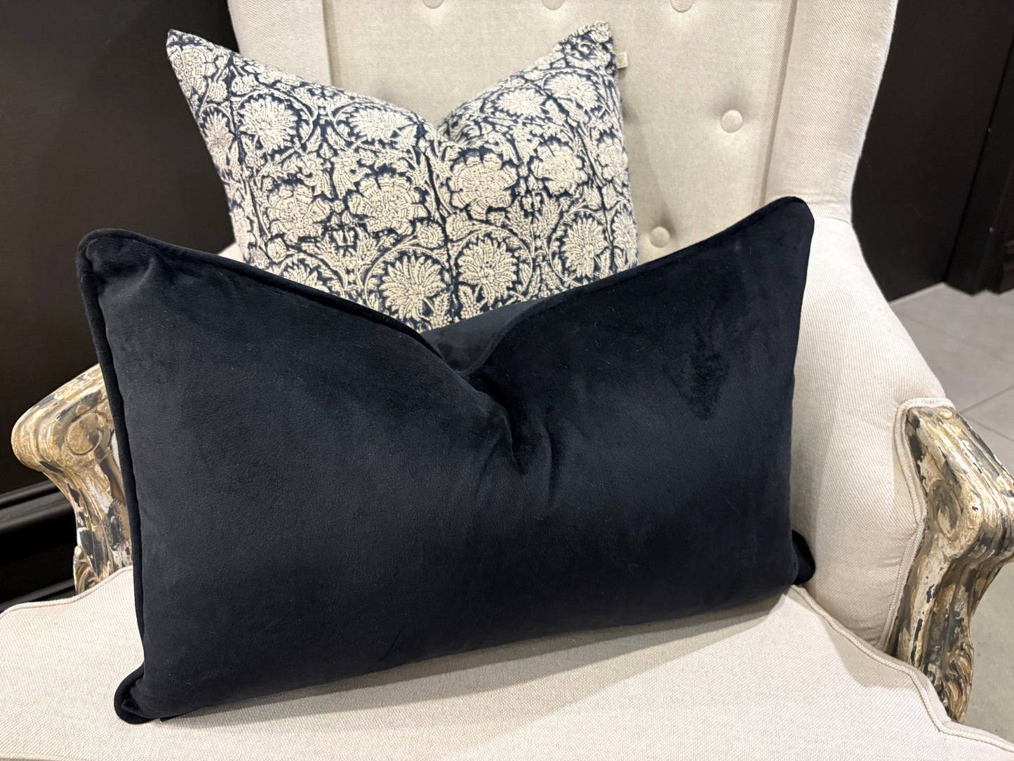Black Velvet Lumbar Cushion 35cm x 55cm