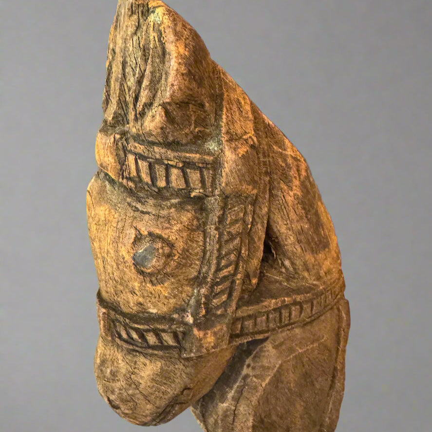 Decorative Wood Horse Figurine On Metal Stand
