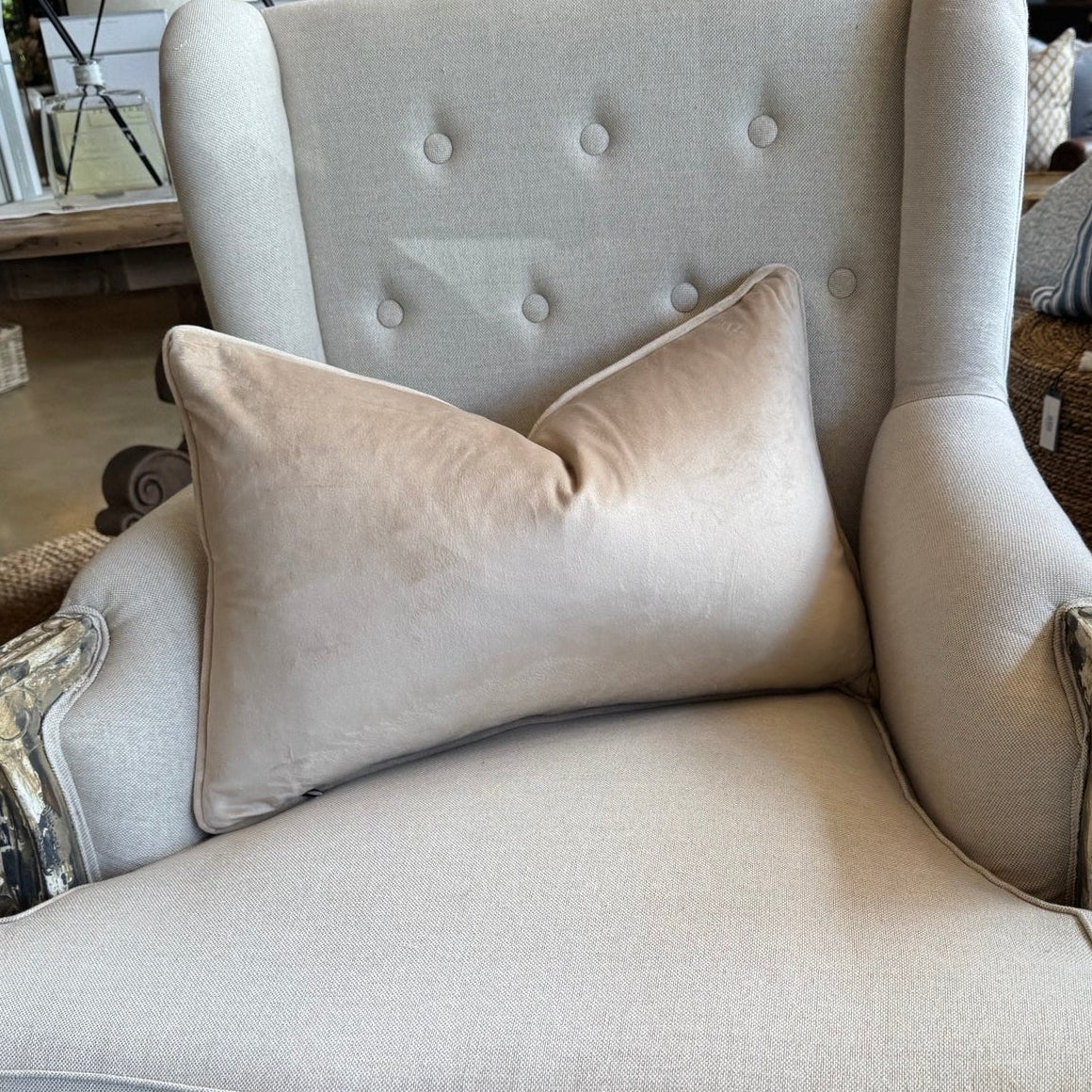 Nude Velvet Lumbar Cushion 35cm x 55cm