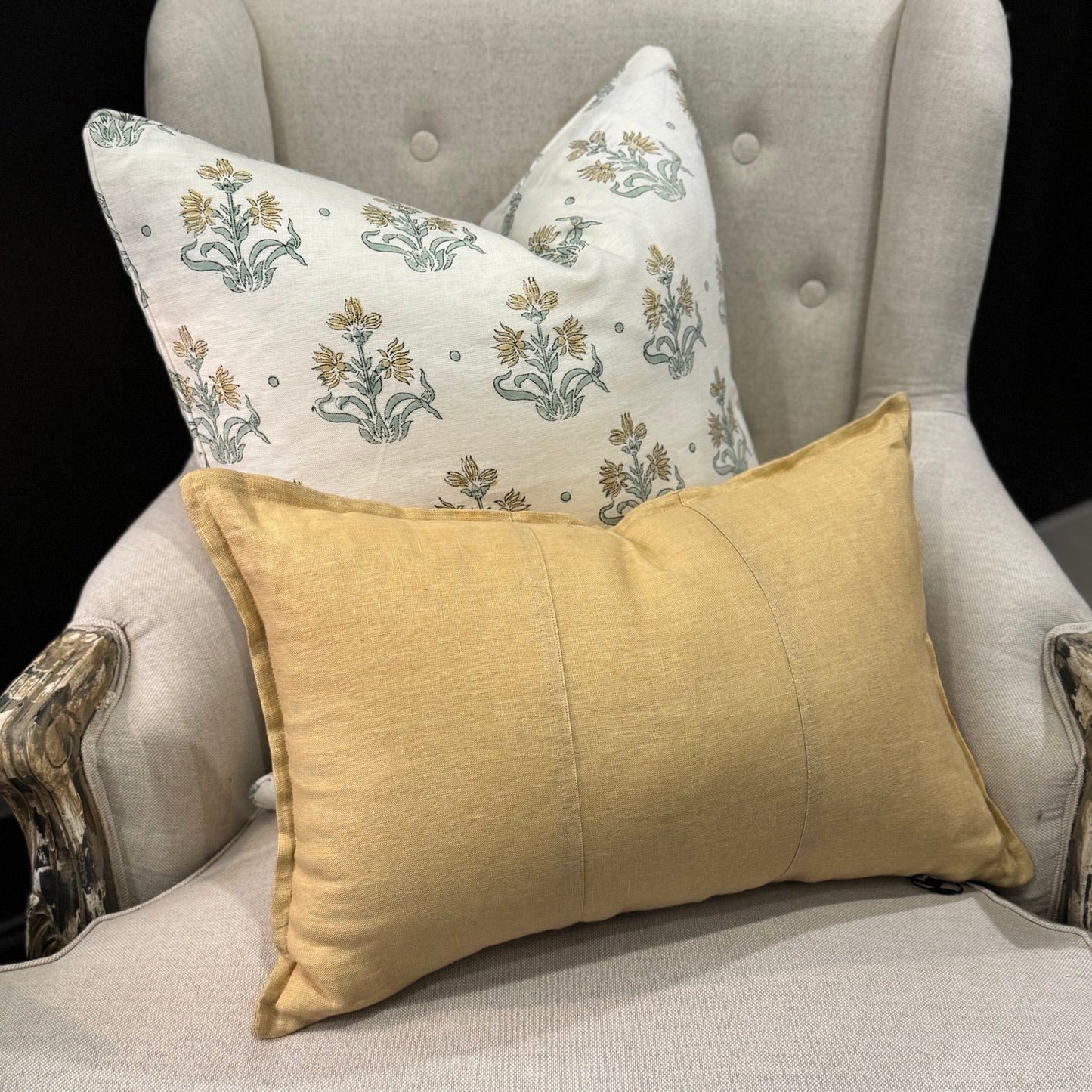 Elevate your home decor with the Imperial Bloom Block Printed Linen Cushion, seamlessly combining the age-old technique of block printing with luxurious 100% organic linen. Featuring a captivating floral pattern on a off white background, this cushion includes a hypoallergenic micro-fibre cotton insert for unparalleled comfort.
Block printing on fabric is a traditional, handcrafted process that naturally results in slight inconsistencies. These variations are not flaws but rather a hallmark of the techniqu