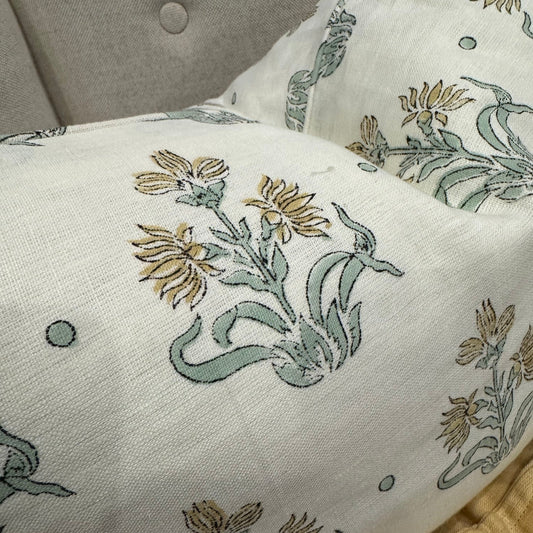 Elevate your home decor with the Imperial Bloom Block Printed Linen Cushion, seamlessly combining the age-old technique of block printing with luxurious 100% organic linen. Featuring a captivating floral pattern on a off white background, this cushion includes a hypoallergenic micro-fibre cotton insert for unparalleled comfort.
Block printing on fabric is a traditional, handcrafted process that naturally results in slight inconsistencies. These variations are not flaws but rather a hallmark of the techniqu
