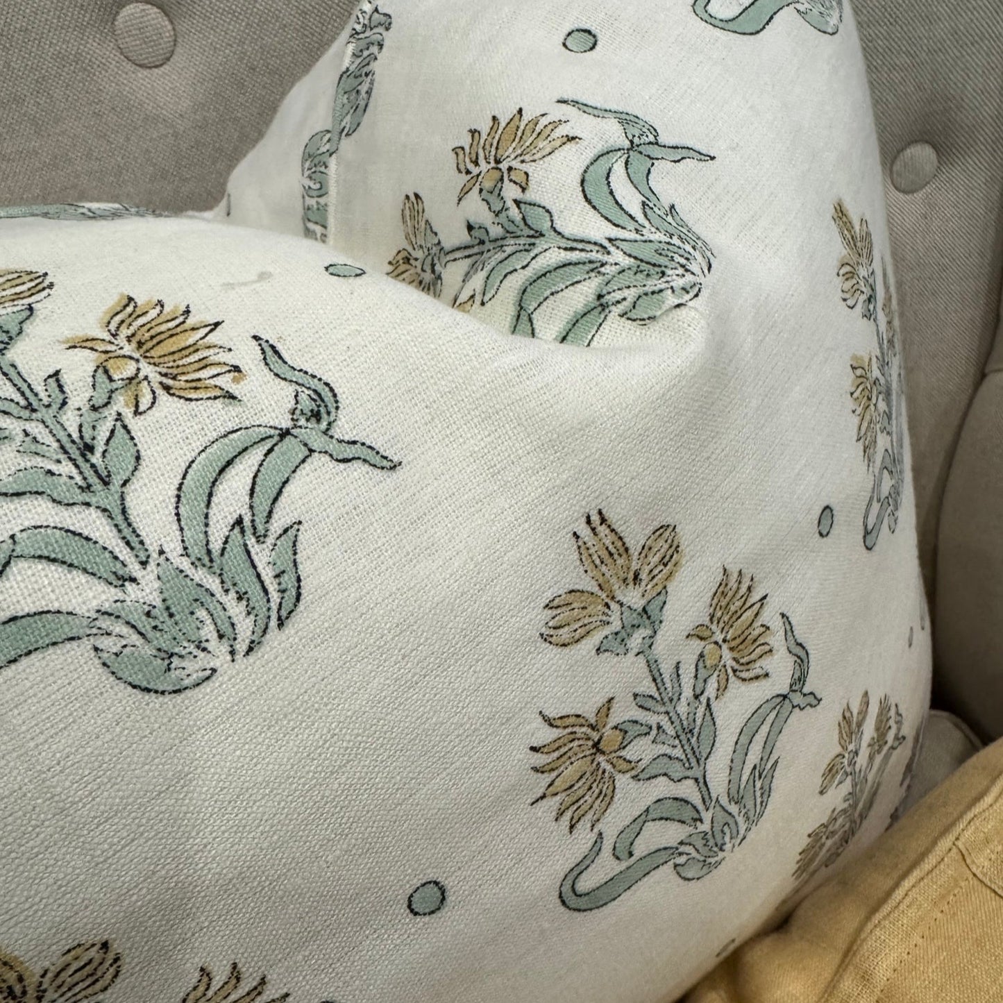 Elevate your home decor with the Imperial Bloom Block Printed Linen Cushion, seamlessly combining the age-old technique of block printing with luxurious 100% organic linen. Featuring a captivating floral pattern on a off white background, this cushion includes a hypoallergenic micro-fibre cotton insert for unparalleled comfort.
Block printing on fabric is a traditional, handcrafted process that naturally results in slight inconsistencies. These variations are not flaws but rather a hallmark of the techniqu