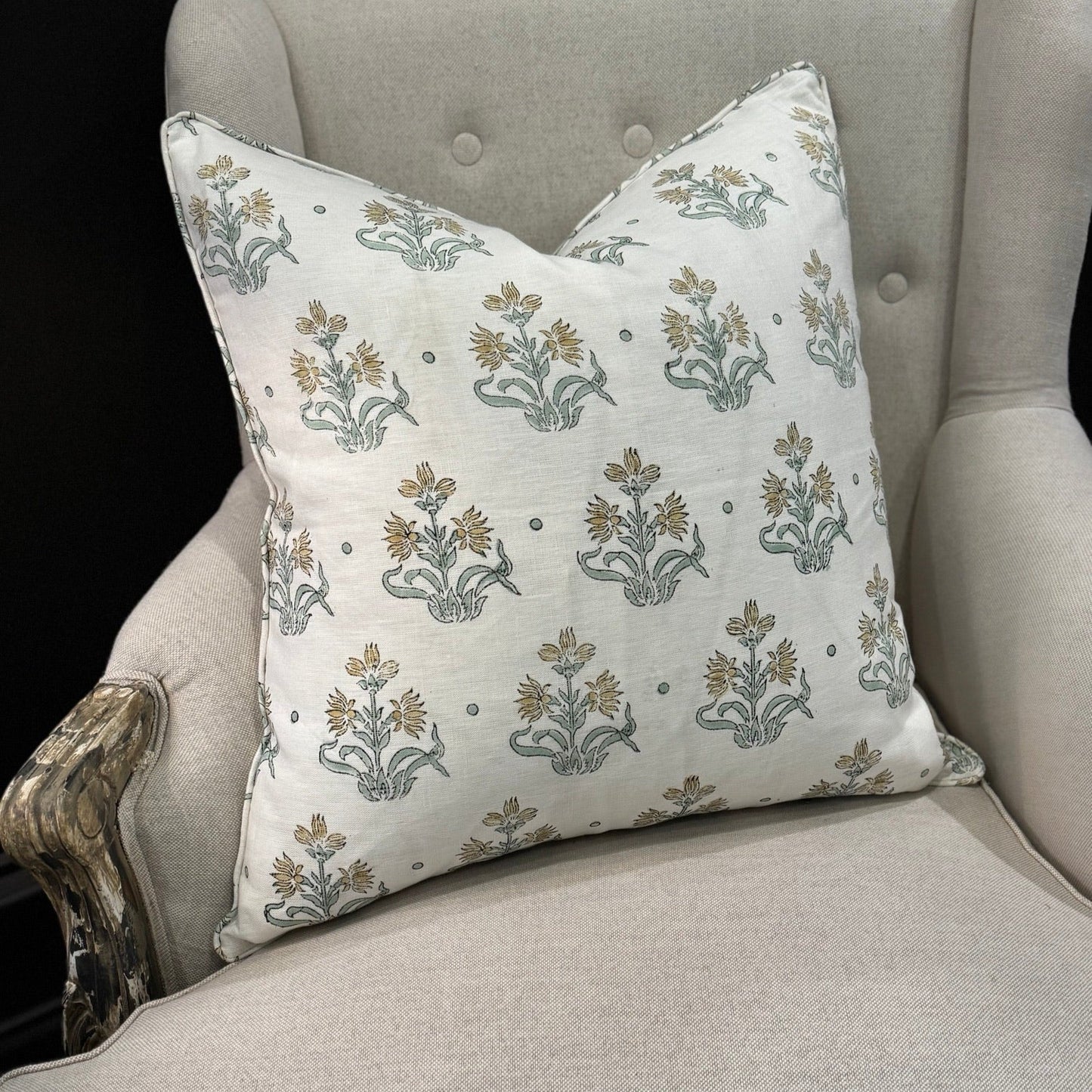 Elevate your home decor with the Imperial Bloom Block Printed Linen Cushion, seamlessly combining the age-old technique of block printing with luxurious 100% organic linen. Featuring a captivating floral pattern on a off white background, this cushion includes a hypoallergenic micro-fibre cotton insert for unparalleled comfort.
Block printing on fabric is a traditional, handcrafted process that naturally results in slight inconsistencies. These variations are not flaws but rather a hallmark of the techniqu