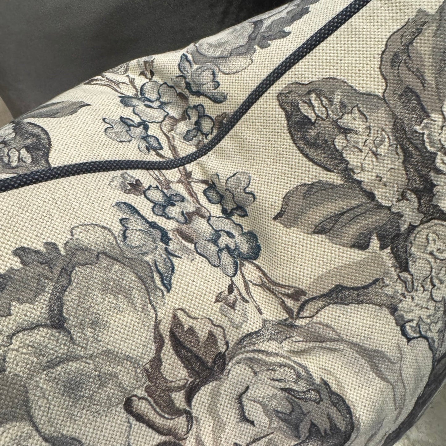 Grey Floral Linen & Cotton Cushion 50cm x 50cm