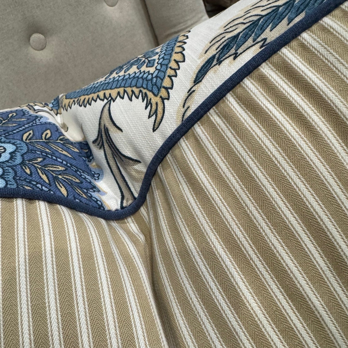 Emily Blue & Taupe Floral Cushion 50cm x 50cm