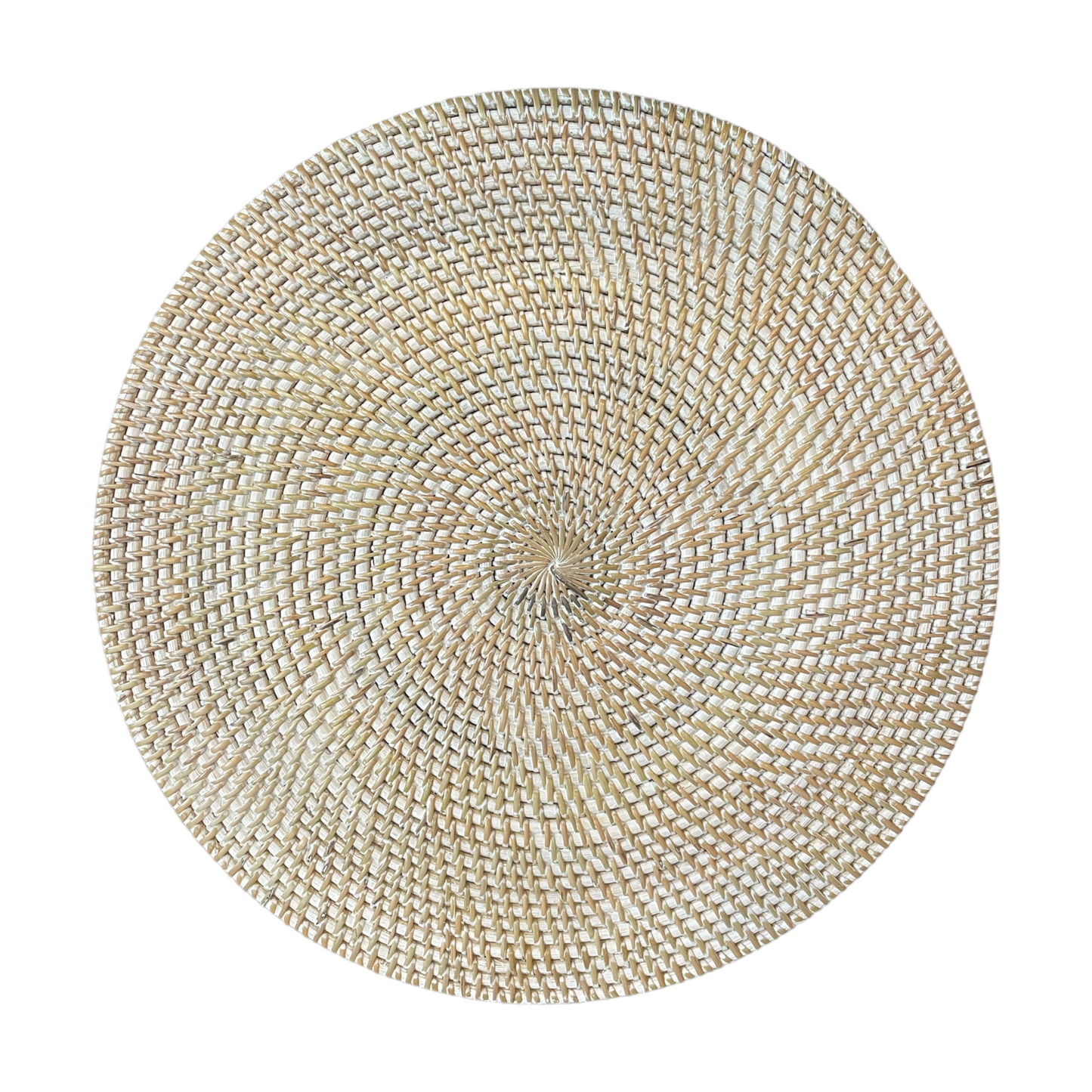 Indulge in a timeless tradition with our Handcrafted Melati White Washed Rattan Placemat. Artfully crafted in Indonesia, where basket-weaving dates back centuries, the placemat adds a rustic charm to any dining setting. Its white wash finish provides a polished touch, expertly protecting surfaces while complementing tableware.