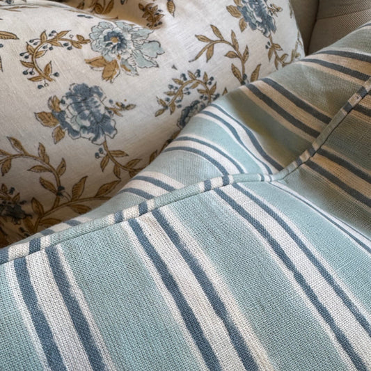 Imperial Multi Blue Stripe Block Printed Cushion 55cm x 55cm