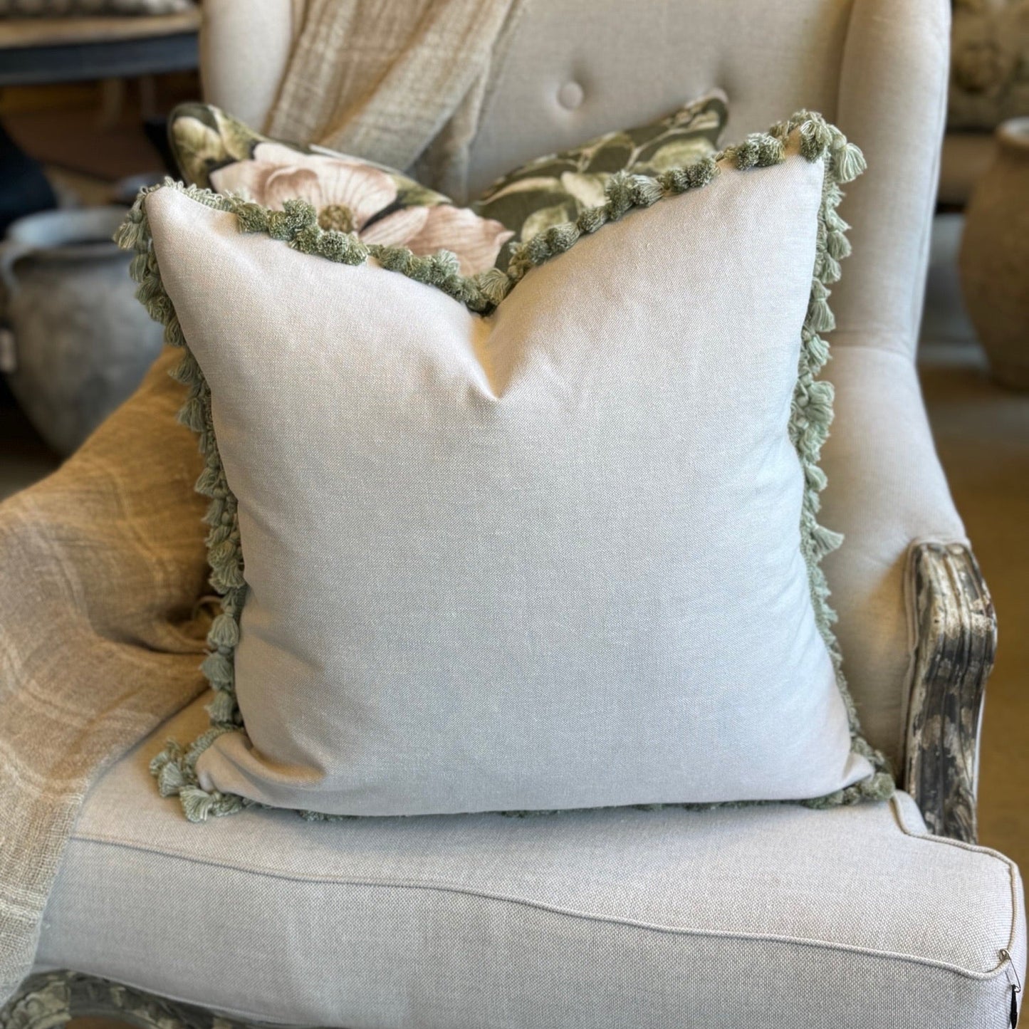 Sage Green Tassel Cushion 50cm x 50cm