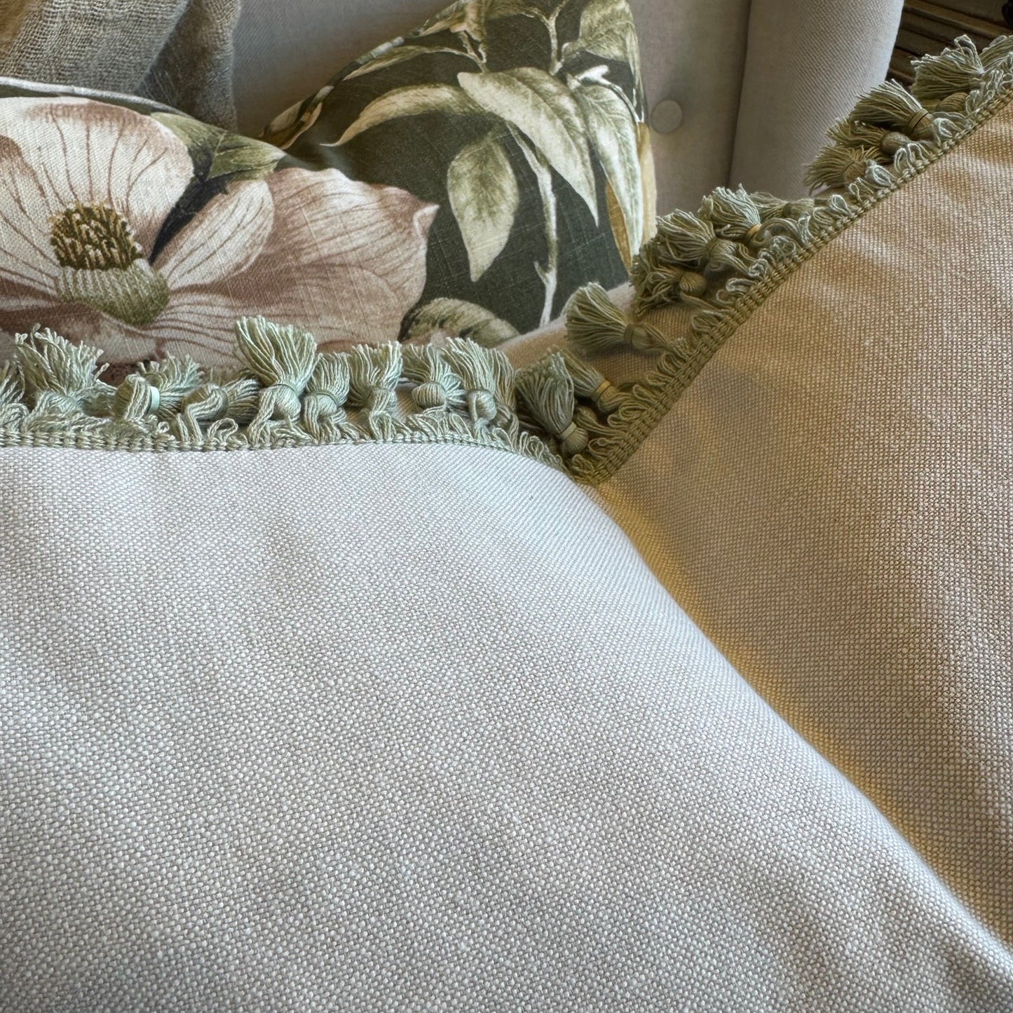 Sage Green Tassel Cushion 50cm x 50cm