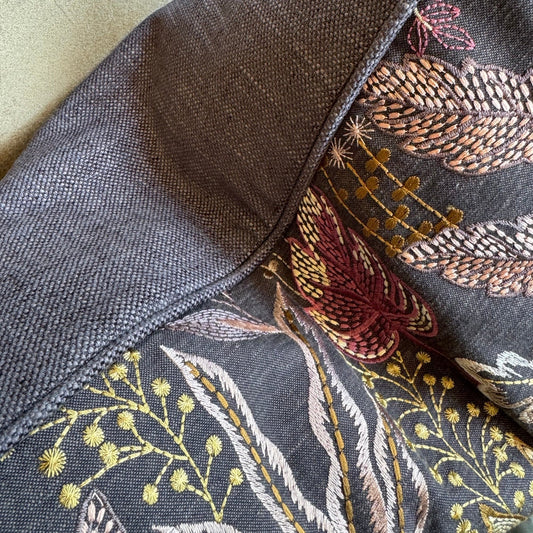 Dark Grey Floral Embroidered Cushion 50cm x 50cm