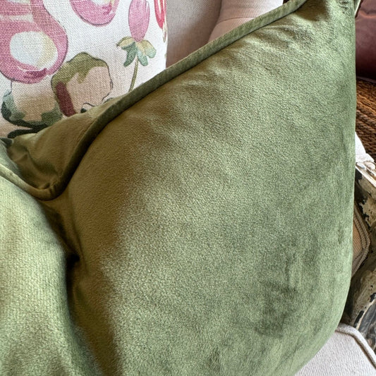 Olive Green Velvet Lumbar Cushion - 35cm x 55cm