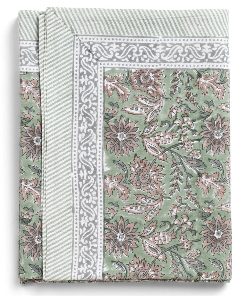 Indian Summer Cotton Tablecloth - Green Rose