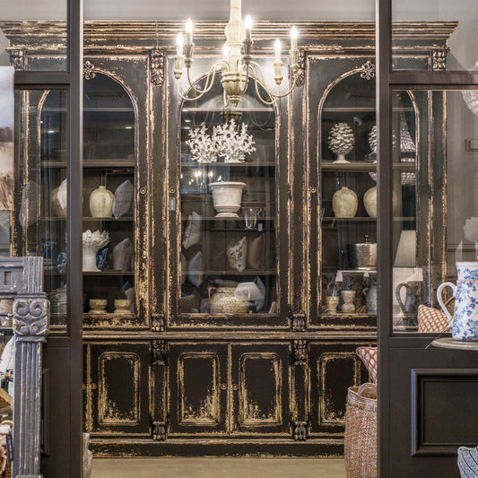 Aquitaine Black Distressed Mahogany Display Cabinet
