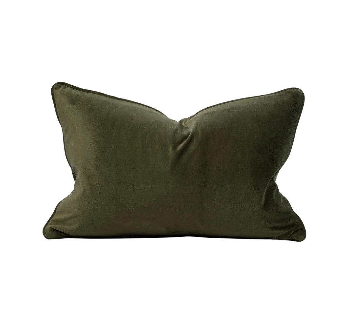 Olive Green Velvet Lumbar Cushion - 35cm x 55cm