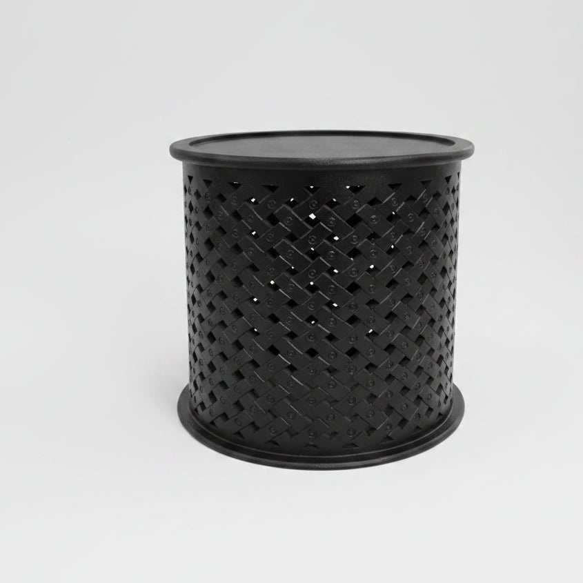 This timeless, hand-crafted Pavillion Side Table is expertly carved from solid mango wood, creating a delicate lattice-work frame. Its classic, elegant design makes it a perfect complement to any decor. Front