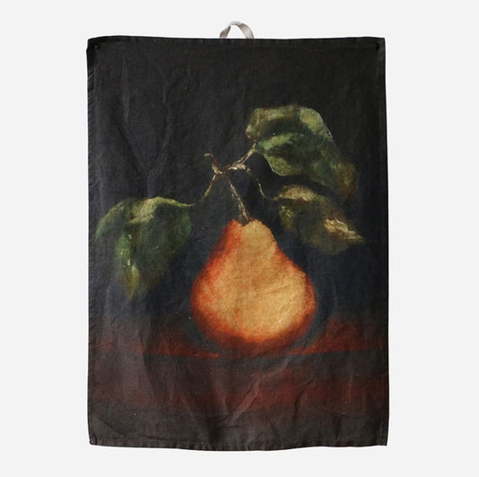 Tea towel with a pear design on a dark background