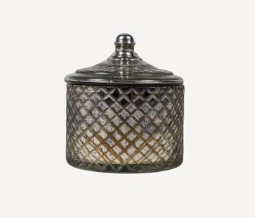 Elegant Sophia Petite Silver Etched Glass Trinket Box, features an antique-inspired design and mirrored silver and glass finish and comes with a lid.