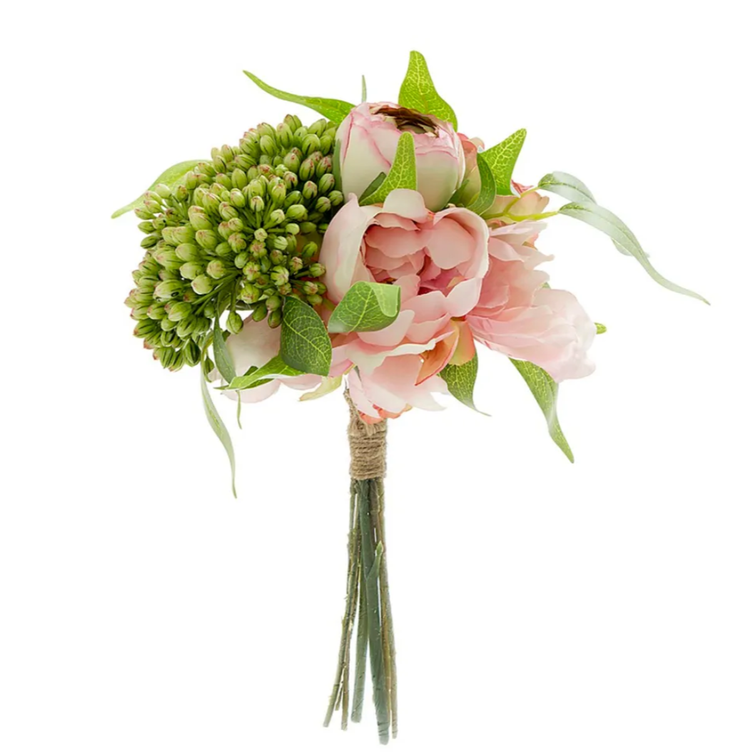 The life-like Peony Hydrangea Ranunculus Bouquet replicate the intricate shape and colours of the real flower. Contrasting white blooms and deep green leaves bring a dramatic sense of interest and dimension, making it ideal for use on its own in a vase or in an arrangement.