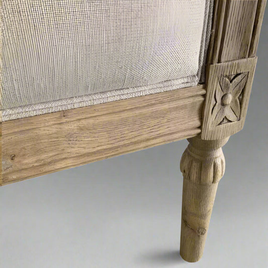 Transform your bedroom into a breathtaking sanctuary with the timeless elegance and charm of the Olivia Weathered Oak & Linen Bedhead. Crafted with a solid oak timber frame and featuring a stunning weathered oak finish, this bedhead exudes lasting beauty. The hand-turned legs add a touch of artistry, while the 100% oatmeal linen upholstery ensures unparalleled comfort and luxury.