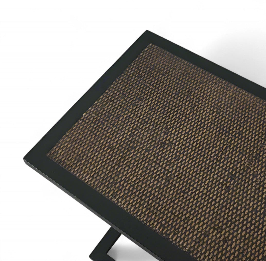 Black Cross Leg Timber & Rattan Console Table - Special Order