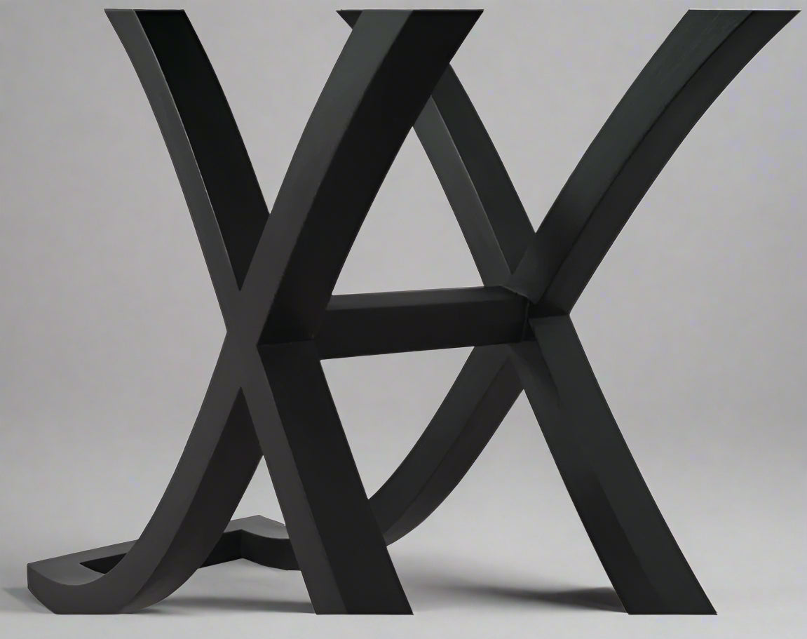 Black Cross Leg Timber & Rattan Console Table - Special Order