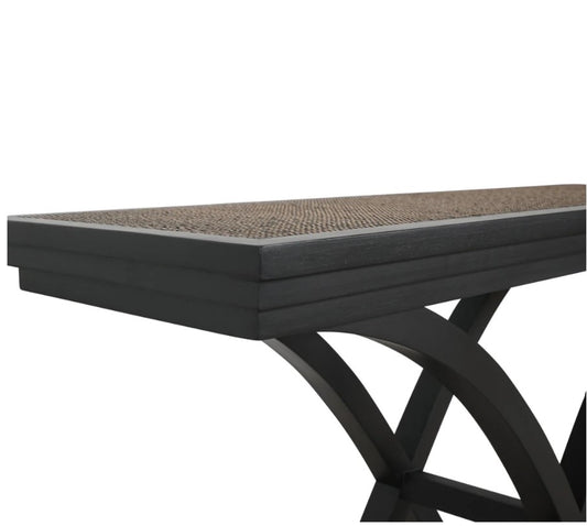 Black Cross Leg Timber & Rattan Console Table - Special Order