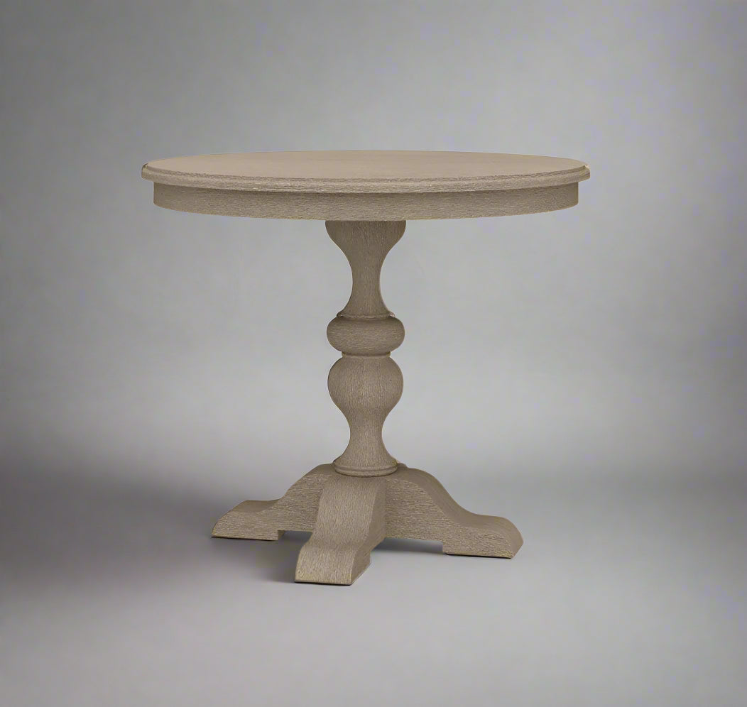 Discover the luxurious and exquisite craftsmanship of the Sydney Rustic Oak Timber Round Table, expertly made by renowned American furniture artisans, Bramble. Made with durable mahogany and a stunning rustic oak finish, this round table exudes personality and allure, enhancing any room in your home, from the living room to the bedroom, entryway, or even as a dining table.