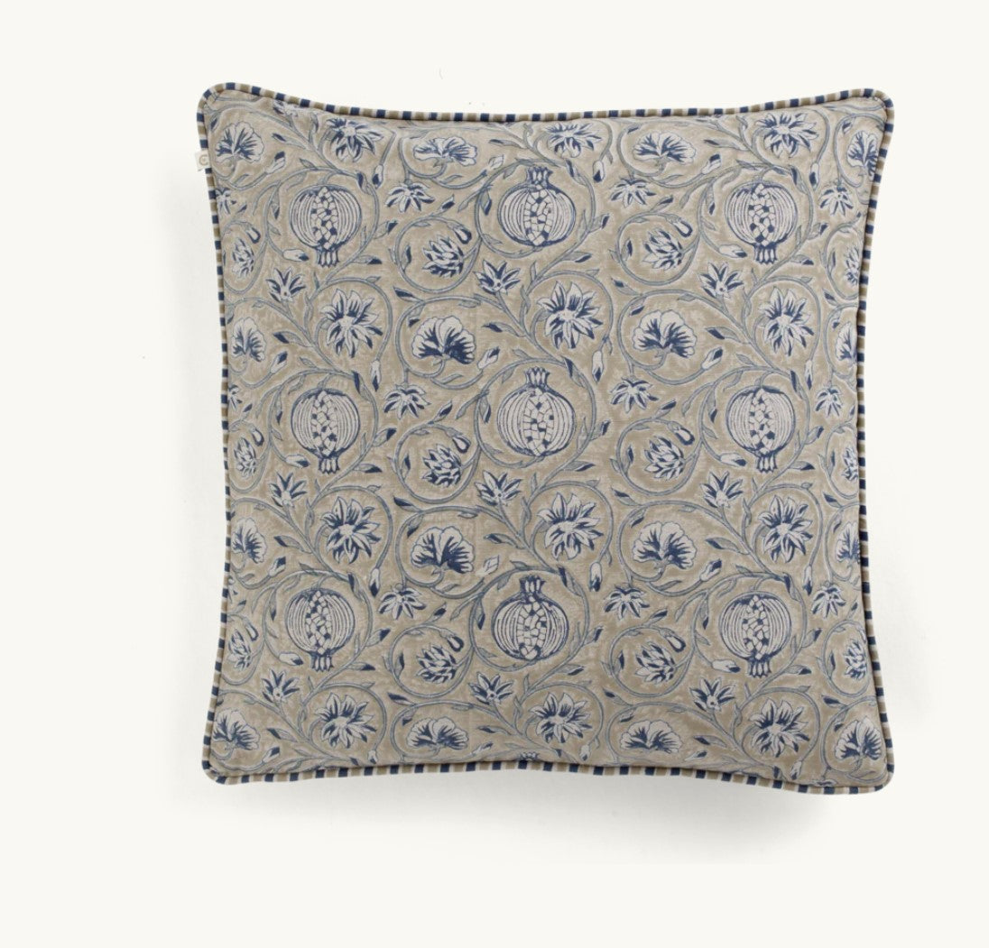 Tangier Pomegranate Beige & Blue Cotton Cushion - 50cm x 50cm