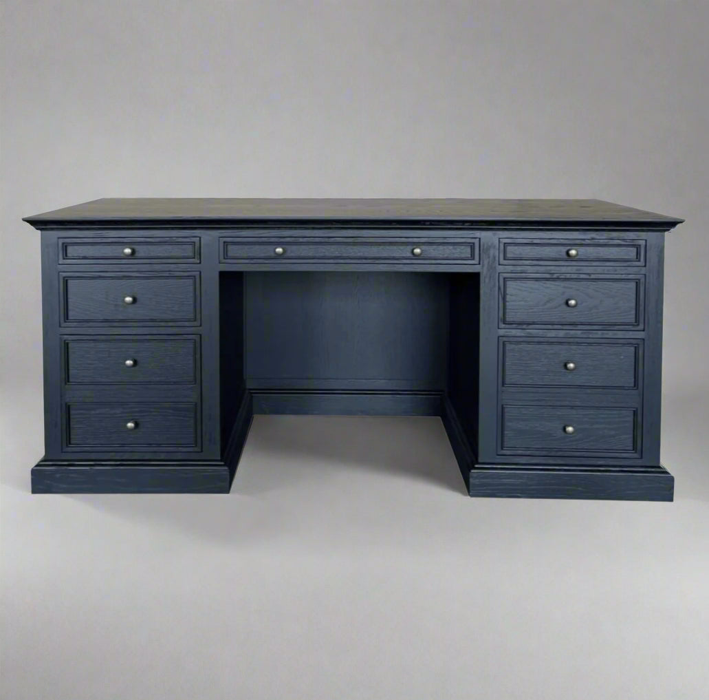 French Panelled Black Oak Desk - Special Order