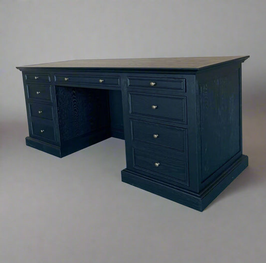 French Panelled Black Oak Desk - Special Order